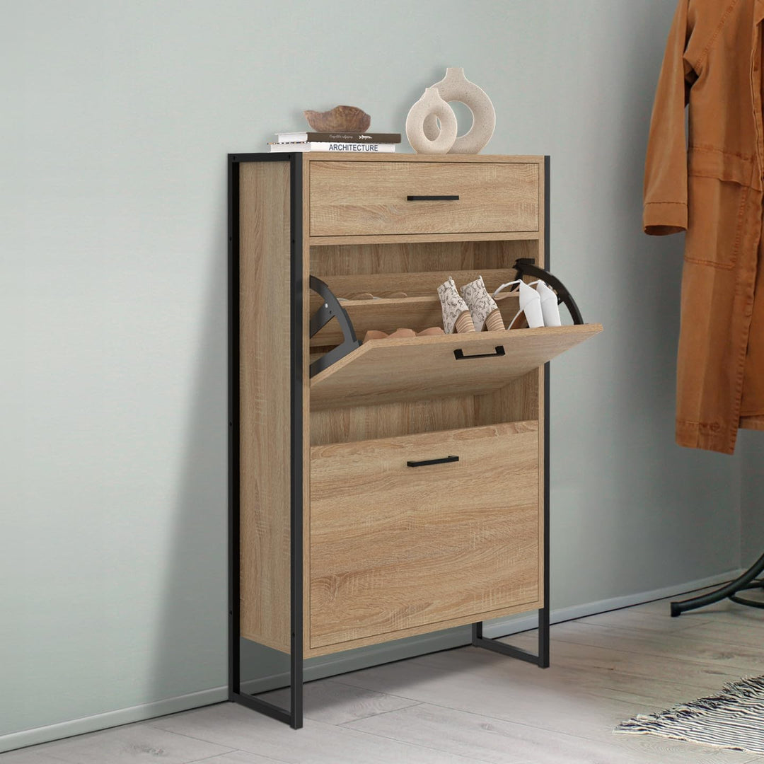 IDMarket - Schuhmöbel 12 Paar LUIS 2 Türen mit Schublade Industriedesign