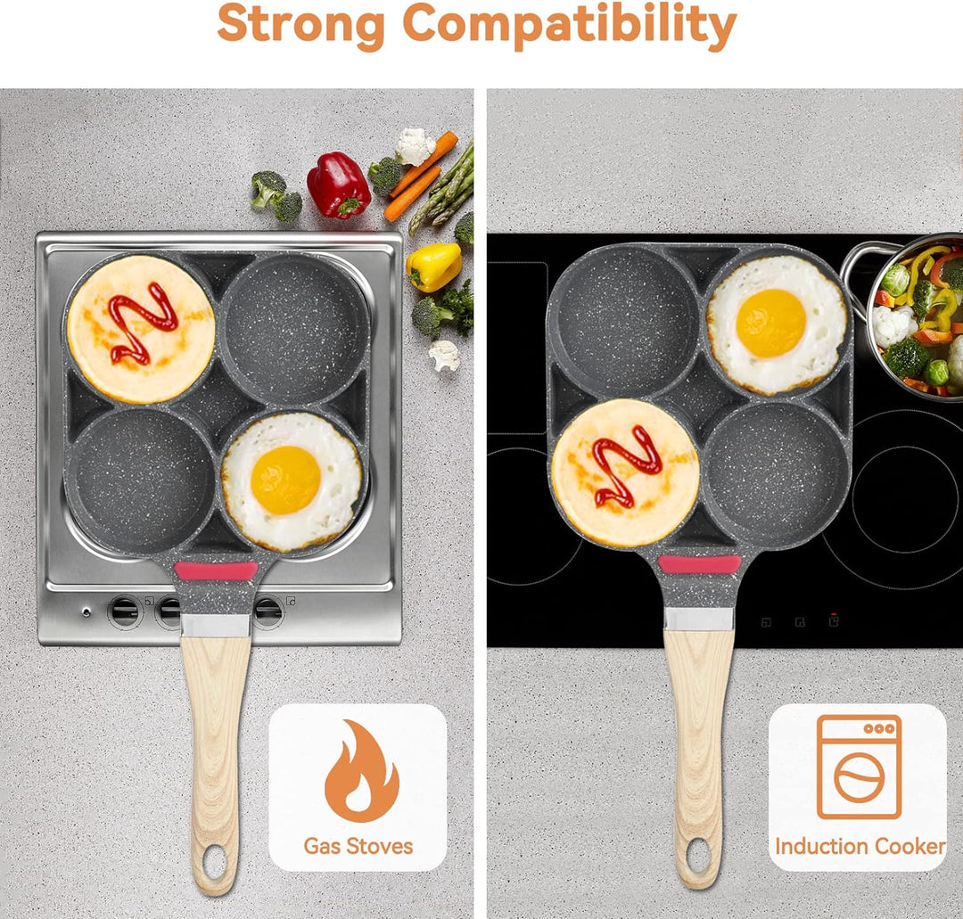 HERCHR 4 Eier Pancake Bratpfanne, Pfannkuchenpfanne Für Gasherd Und Induktionsherd, Spiegelei Burger