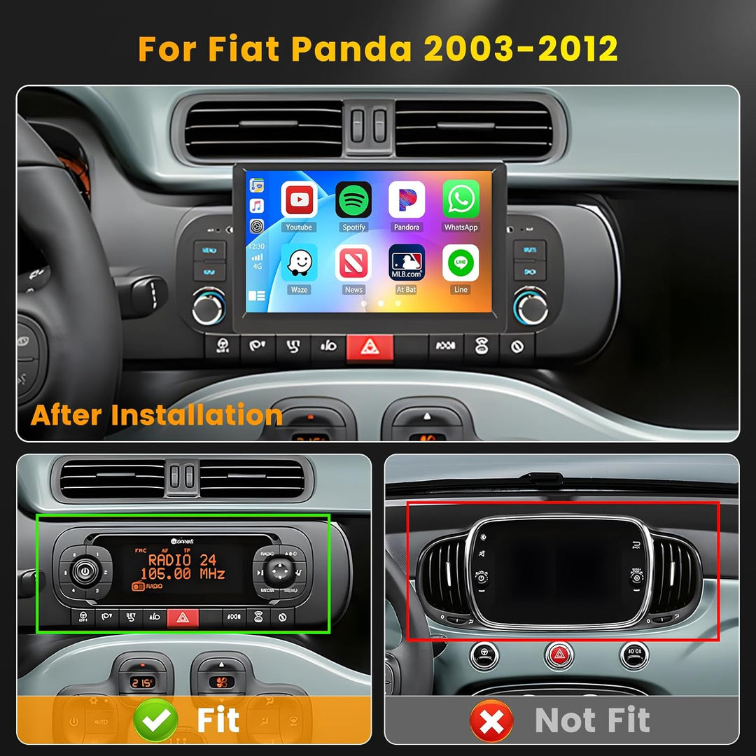 Hikity 2G+64G Autoradio Android 15 für FIAT Panda 2003-2012 mit 7-Zoll-Touchscreen, Autoradio für FI