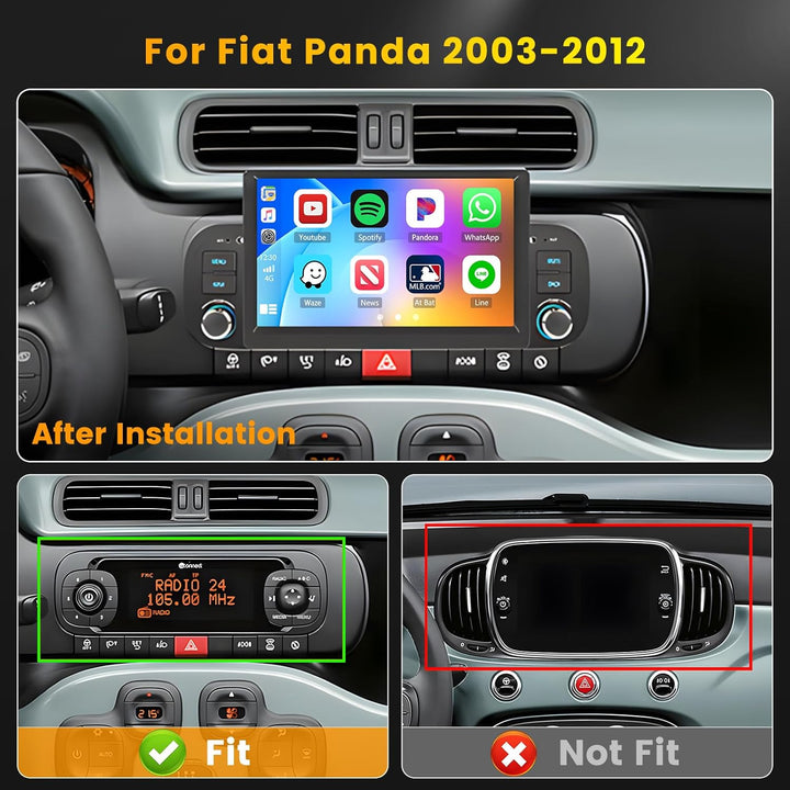 Hikity 2G+64G Autoradio Android 15 für FIAT Panda 2003-2012 mit 7-Zoll-Touchscreen, Autoradio für FI