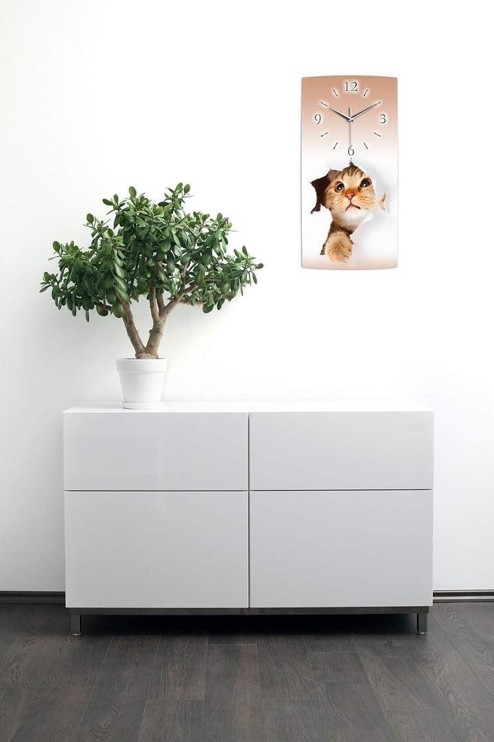 Kreative Feder Katze Designer leise Wanduhr modernes Design OHNE Ticken * WA114L (80x40cm leises Qua