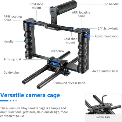 NEEWER Montageset für Videokamera, Aluminiumlegierung, mit Zwei oberen Griffen, 15 mm, kompatibel mi