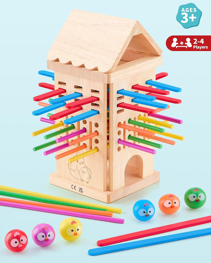 Montessori Spielzeug ab 3 4 5 6 Jahren - Brettspiele aus Holz, Kinder Lernspielzeug mit Bunten Stäbc