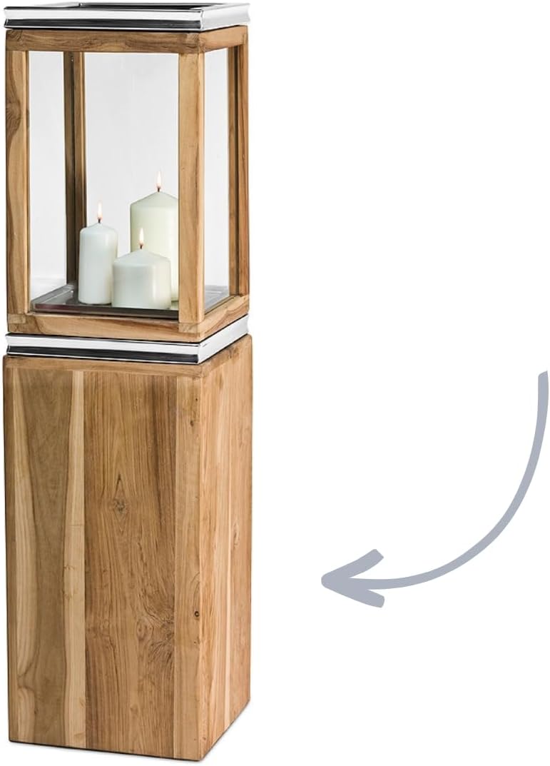 EDZARD Sockel für Laterne Dubai, Teakholz und Edelstahl vernickelt, Höhe 51 cm, Gewicht 6,1 kg