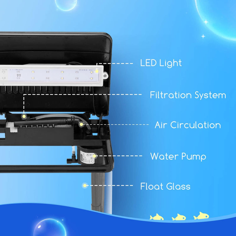 Nobleza - Nano-Fischtank-Aquarium mit LED-Leuchten & Filtersystem, tropischeAquarien, 7 Liter, Schwa