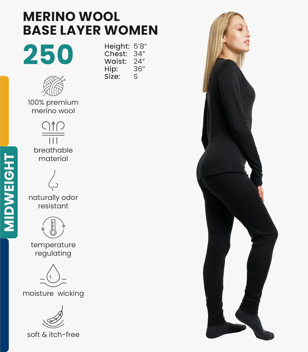 Merino.tech 100% Merino Unterwäsche Damen Set - Leicht, Mittelgewicht, Funktionsunterwäsche Merinowo