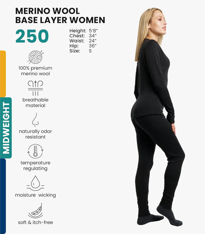 Merino.tech 100% Merino Unterwäsche Damen Set - Leicht, Mittelgewicht, Funktionsunterwäsche Merinowo
