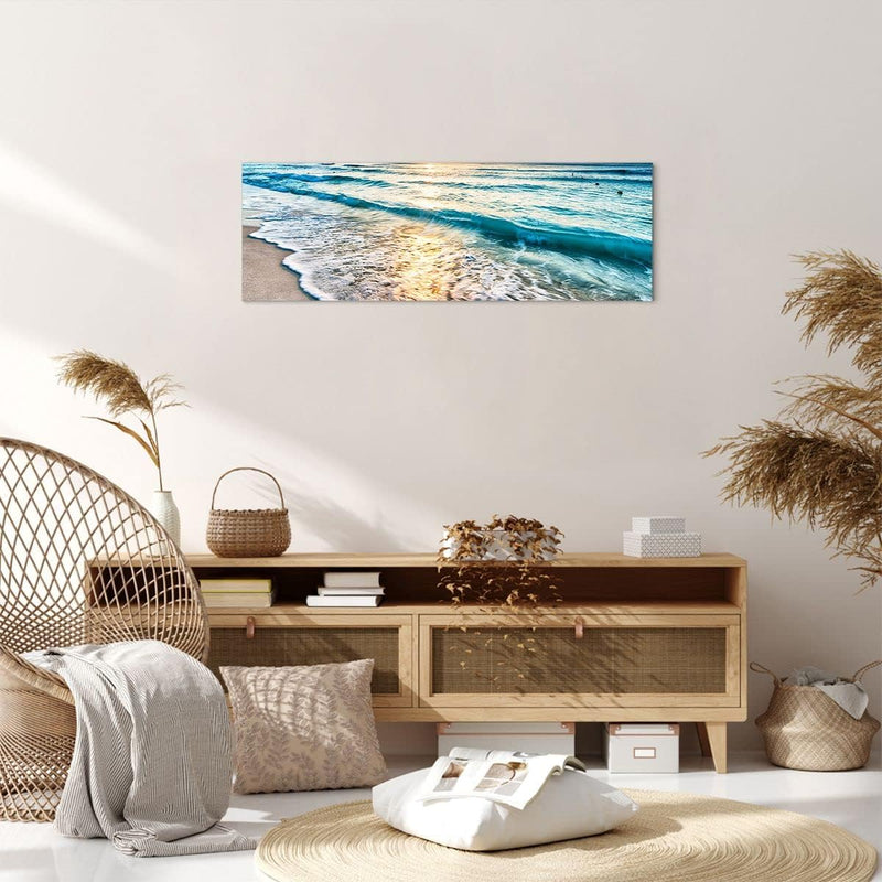 Panorama Bilder auf Leinwand Meer Welle Strand Leinwandbild 90x30cm Wandbilder Dekoration Wohnzimmer