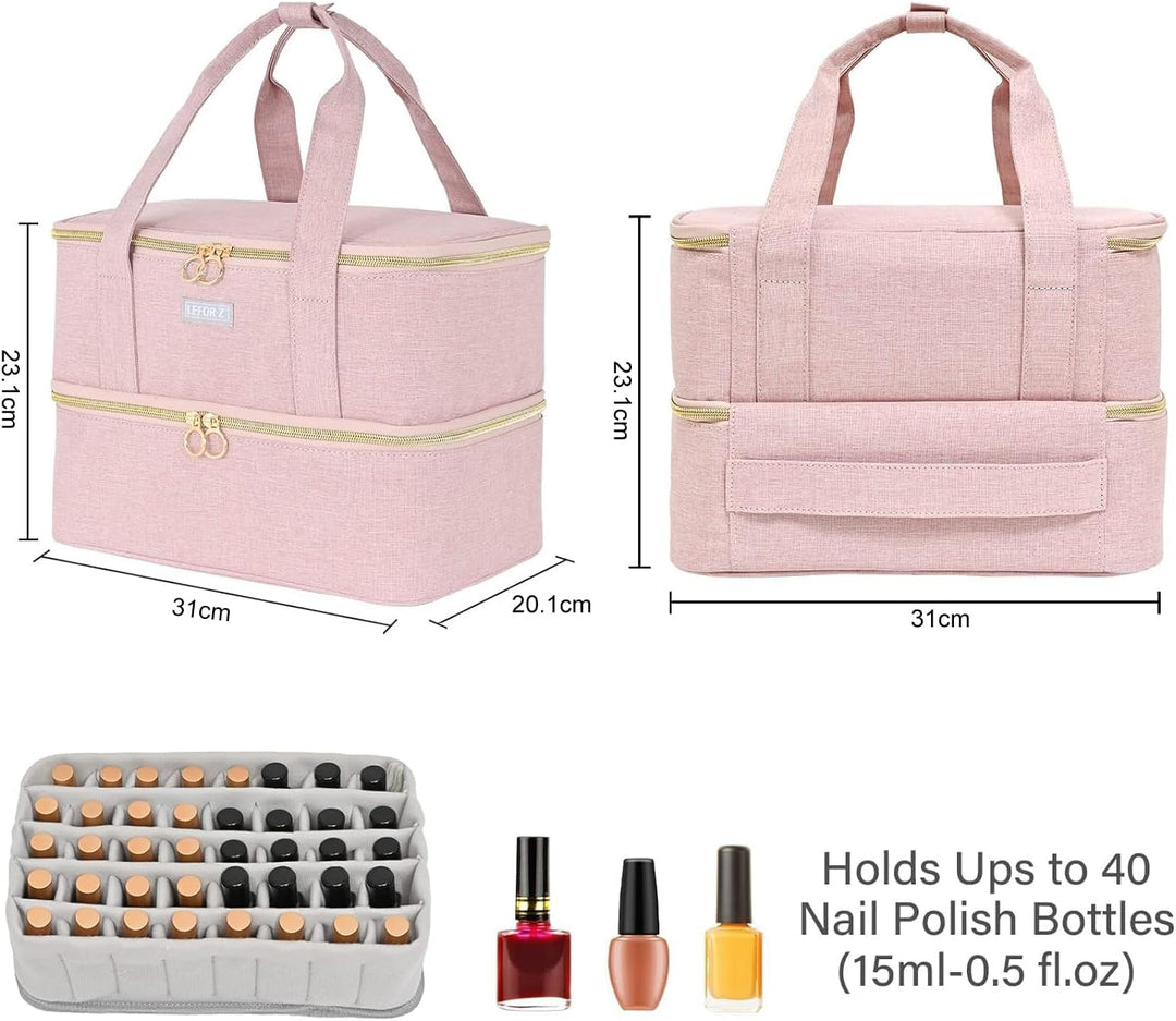 Nagellack Aufbewahrung Tasche,Doppelschichtige Nagellack Organizer für 40 Flaschen(15ml-0.5 FL.oz) u