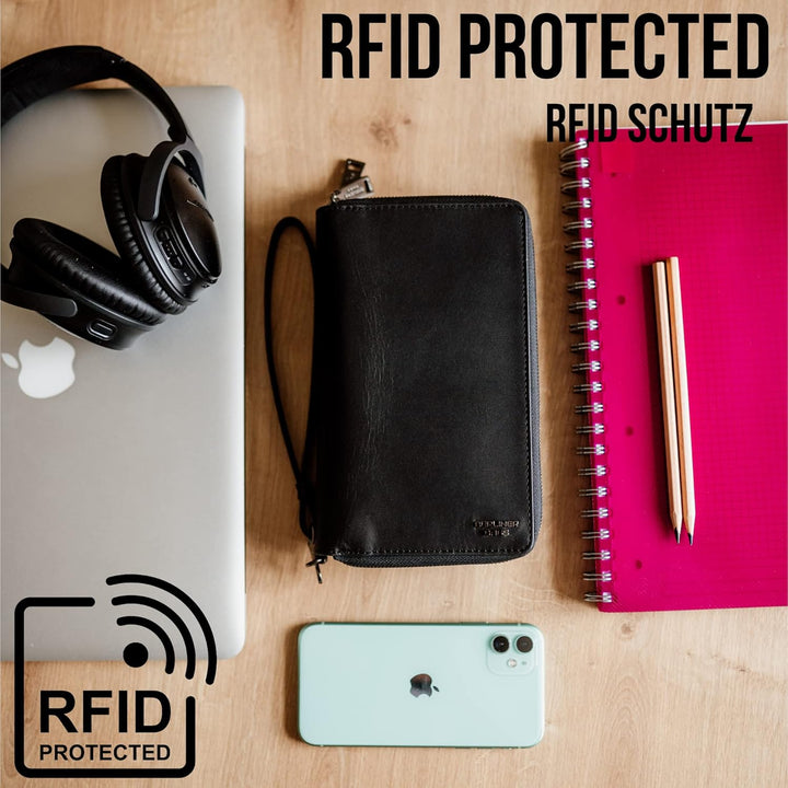 Berliner Bags Premium Brieftasche Dallas aus Leder mit RFID-Schutz, XL Geldbörse für Herren - Schwar