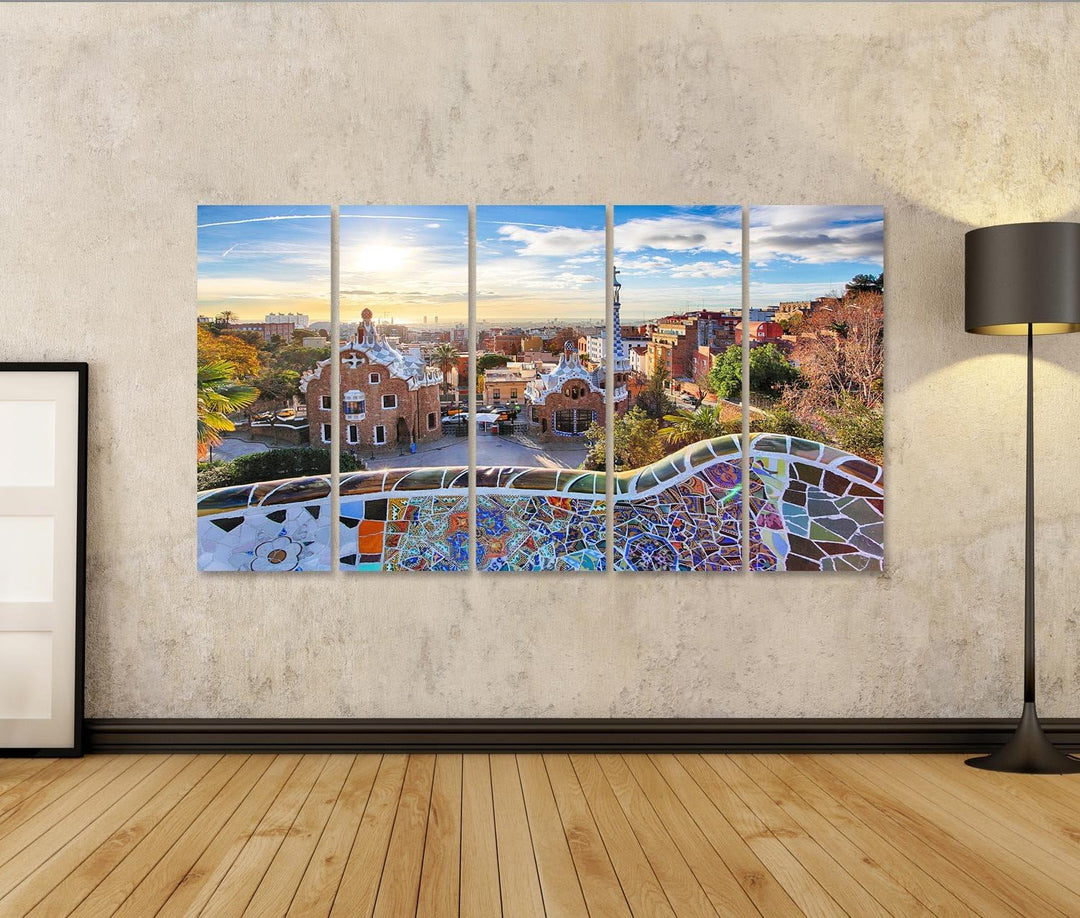 islandburner Bild auf Leinwand Barcelona Park Güell Spanien Bilder Wandbilder Poster Leinwand 160x80