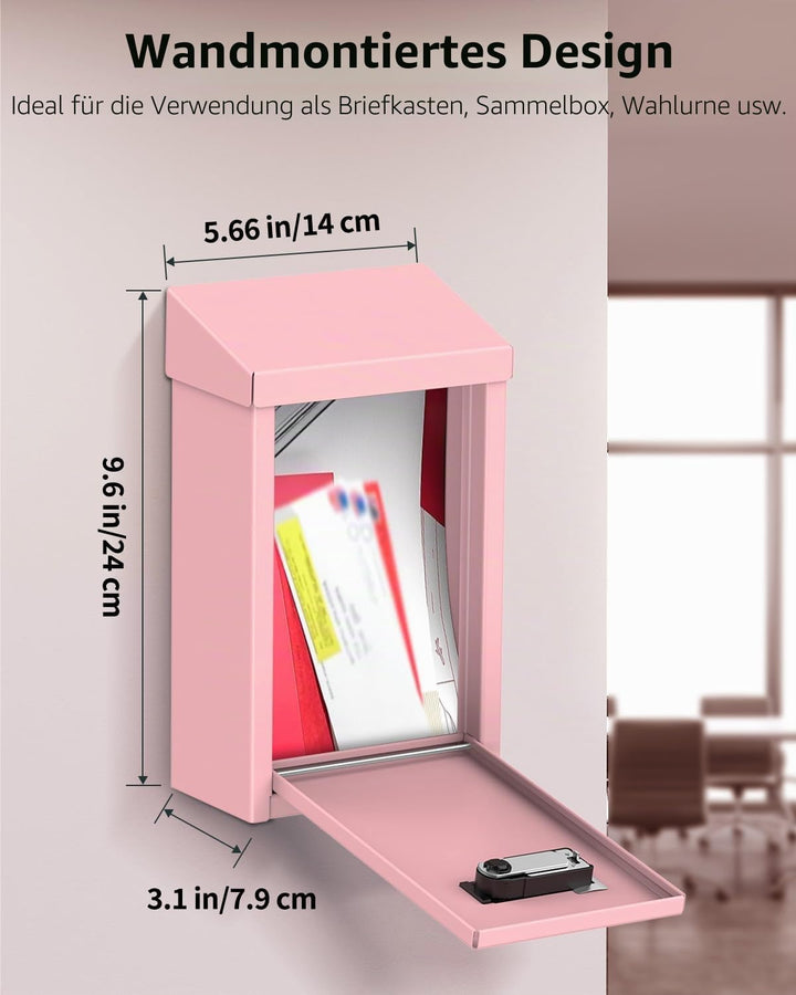 Uniclife Rosa Metall Wandbriefkasten mit Schlitz oben, Schlüssel-Dropbox mit Zahlenschloss für ausse