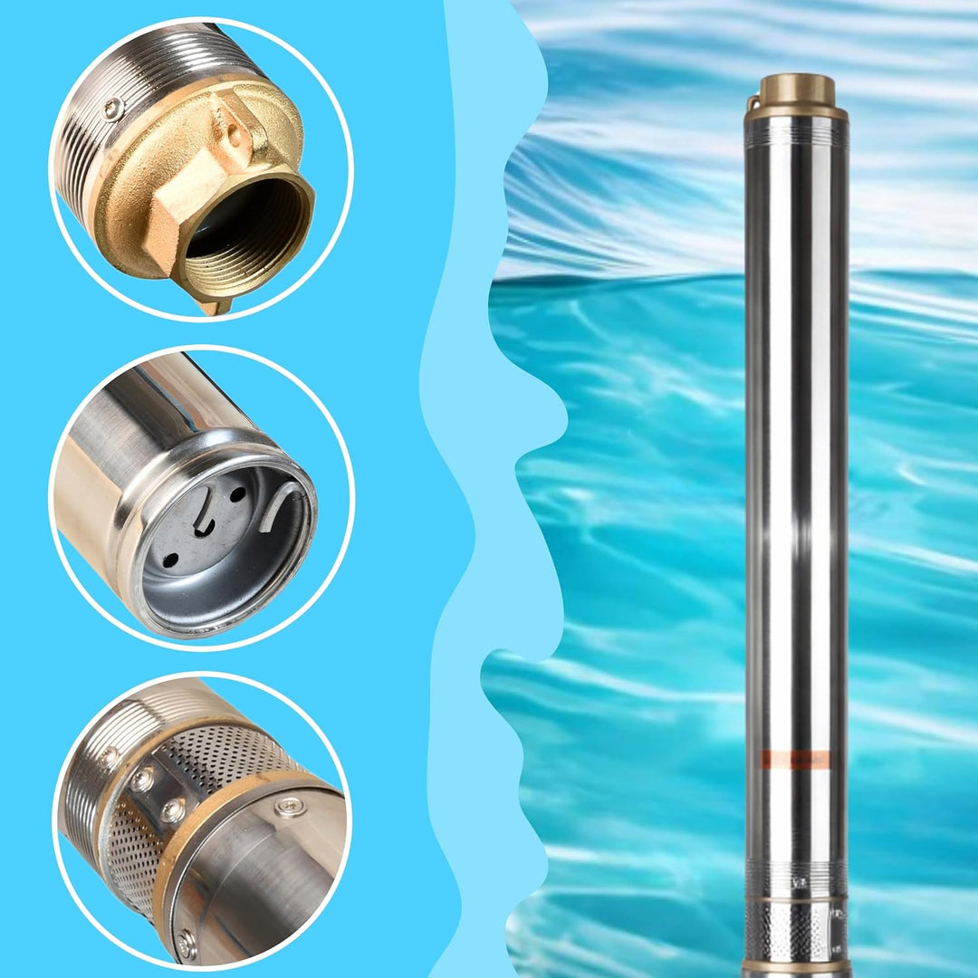 Tiefbrunnenpumpe Wasserpumpe 3" 3/19 (750W 5400l/h max Förderhöhe 71m) - Sandverträglich Edelstahl -