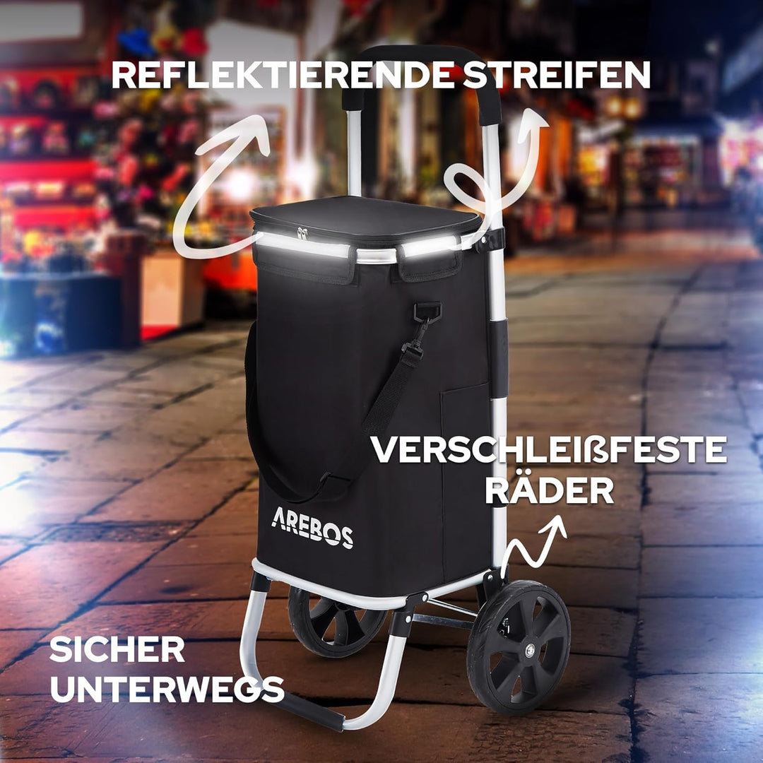 Arebos 3in1 Einkaufstrolley | Trolley gross 56 Liter | Einkaufswagen mit Kühlfach | Einkaufstasche m