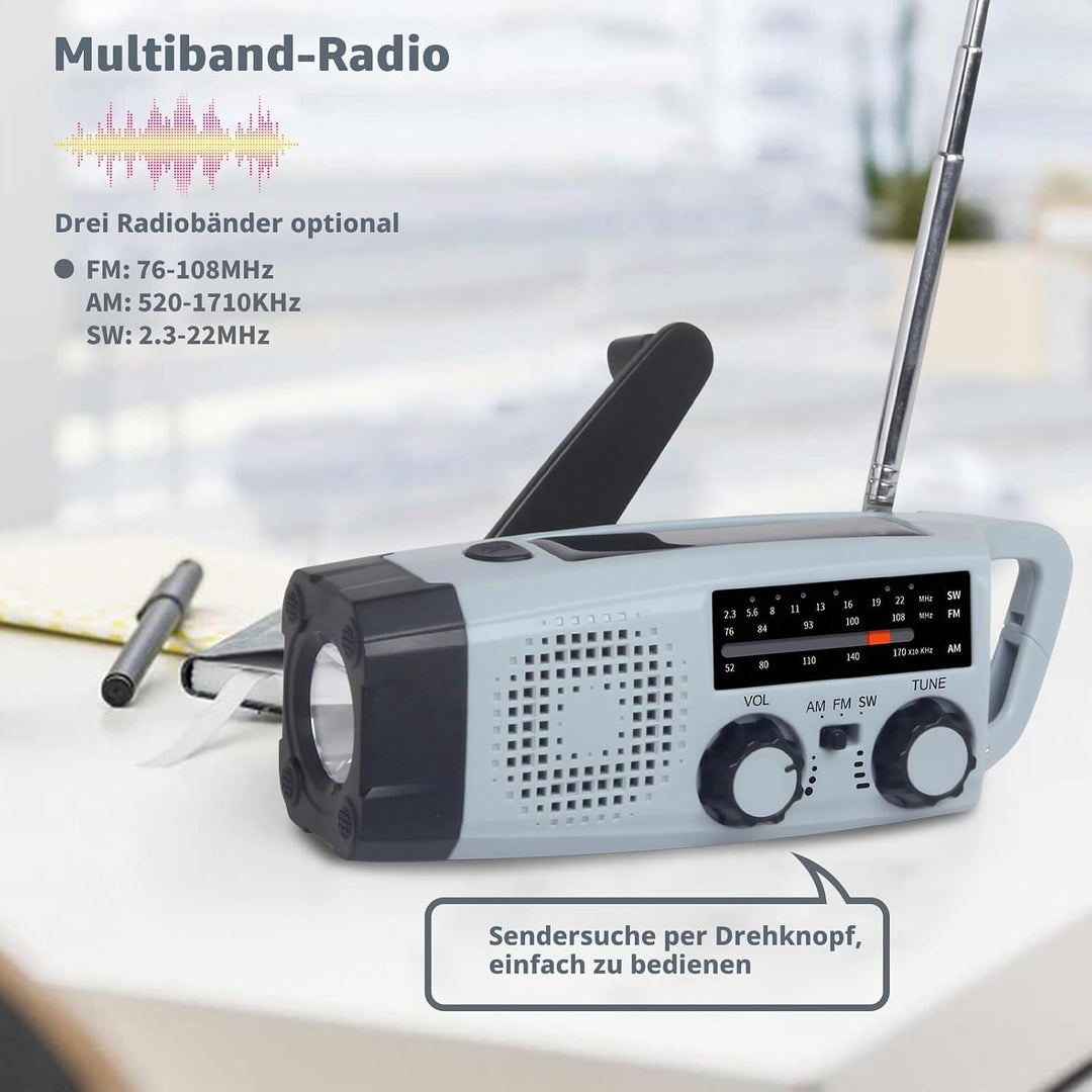 Notfallradio, FM AM SW NOAA Solar Radio Tragbar Kurbelradio mit LED Taschenlampe USB Handy Ladegerät