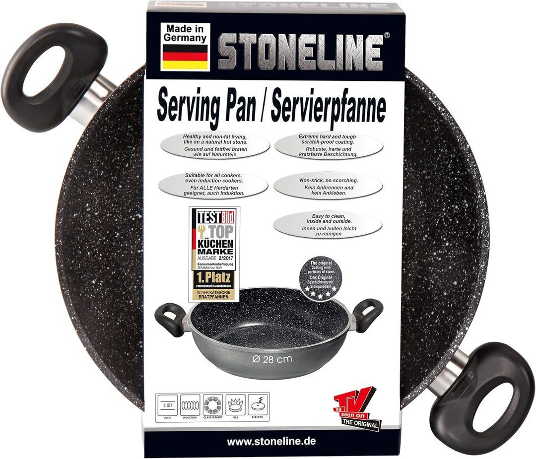 STONELINE® Made in Germany Servierpfanne 28 cm, auch für öl- und fettfreies Braten, Kratzfeste Antih