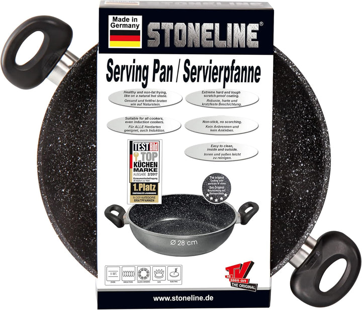 STONELINE® Made in Germany Servierpfanne 28 cm, auch für öl- und fettfreies Braten, Kratzfeste Antih