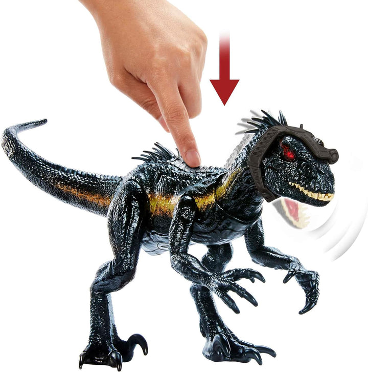Jurassic World Dinosaurierfigur Indoraptor Track N Attack mit Ausrüstung für die Verfolgung und 3 An