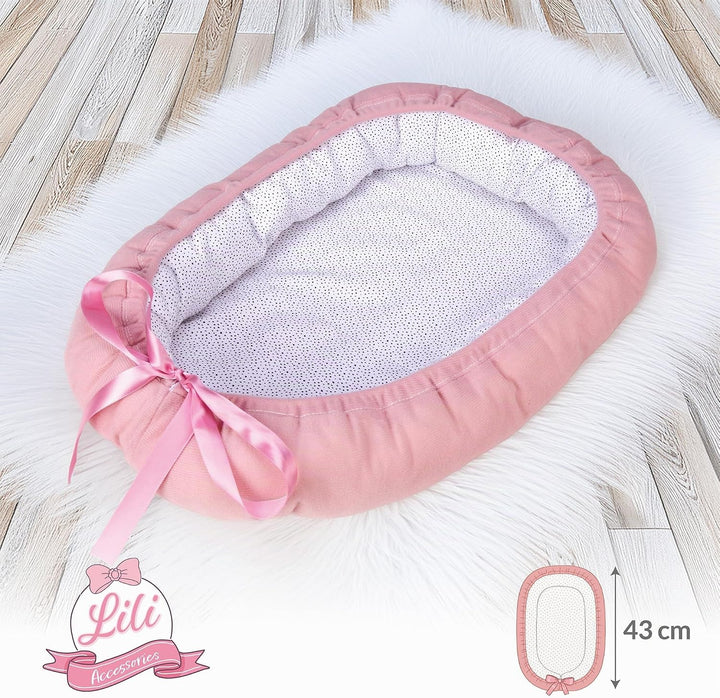 Kinderplay Puppentragetasche 43 cm – weiche Tragetasche für Puppe, wendbar rosa/weiss, Kuschelnest/R