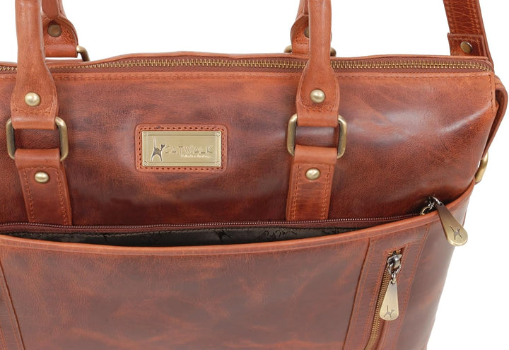 Catwalk Collection Handbags - Damen Leder Laptoptasche 16 Zoll - Aktentasche Gross - Schultertasche