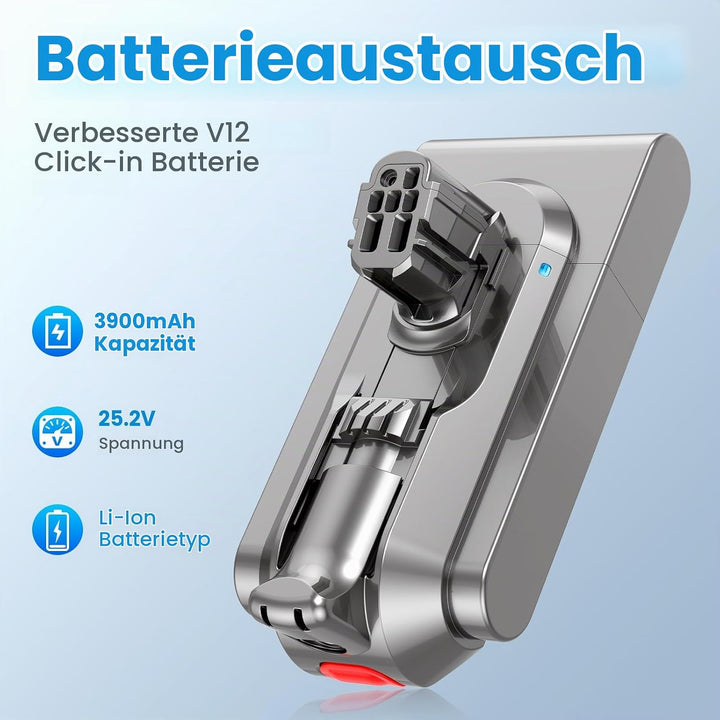 Click-In-Typ 3900mAh V12 Akku für Dyson, ASUNCELL 25,2V Ersatzakku für V12 Detect, V12 Detect Absolu