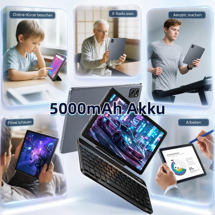 Tablet mit Tastatur Android 16 - Gemini AI, 24GB RAM + 256GB ROM (2TB TF), Tablet 10 Zoll, 5000mAh A