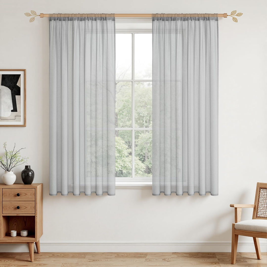 MRTREES Vorhänge Gardinen mit Store Vorhang Voile halbtransparent kurz in Leinenoptik Gardine Schals