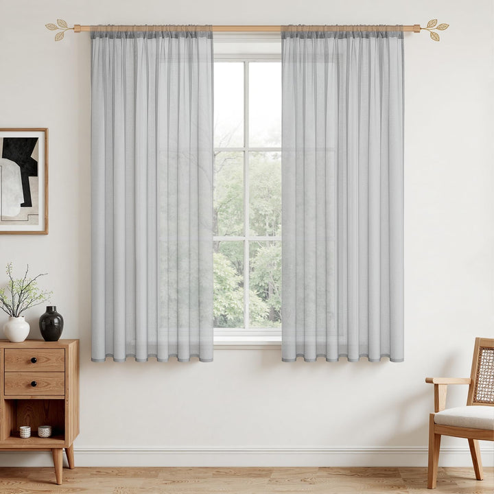 MRTREES Vorhänge Gardinen mit Store Vorhang Voile halbtransparent kurz in Leinenoptik Gardine Schals