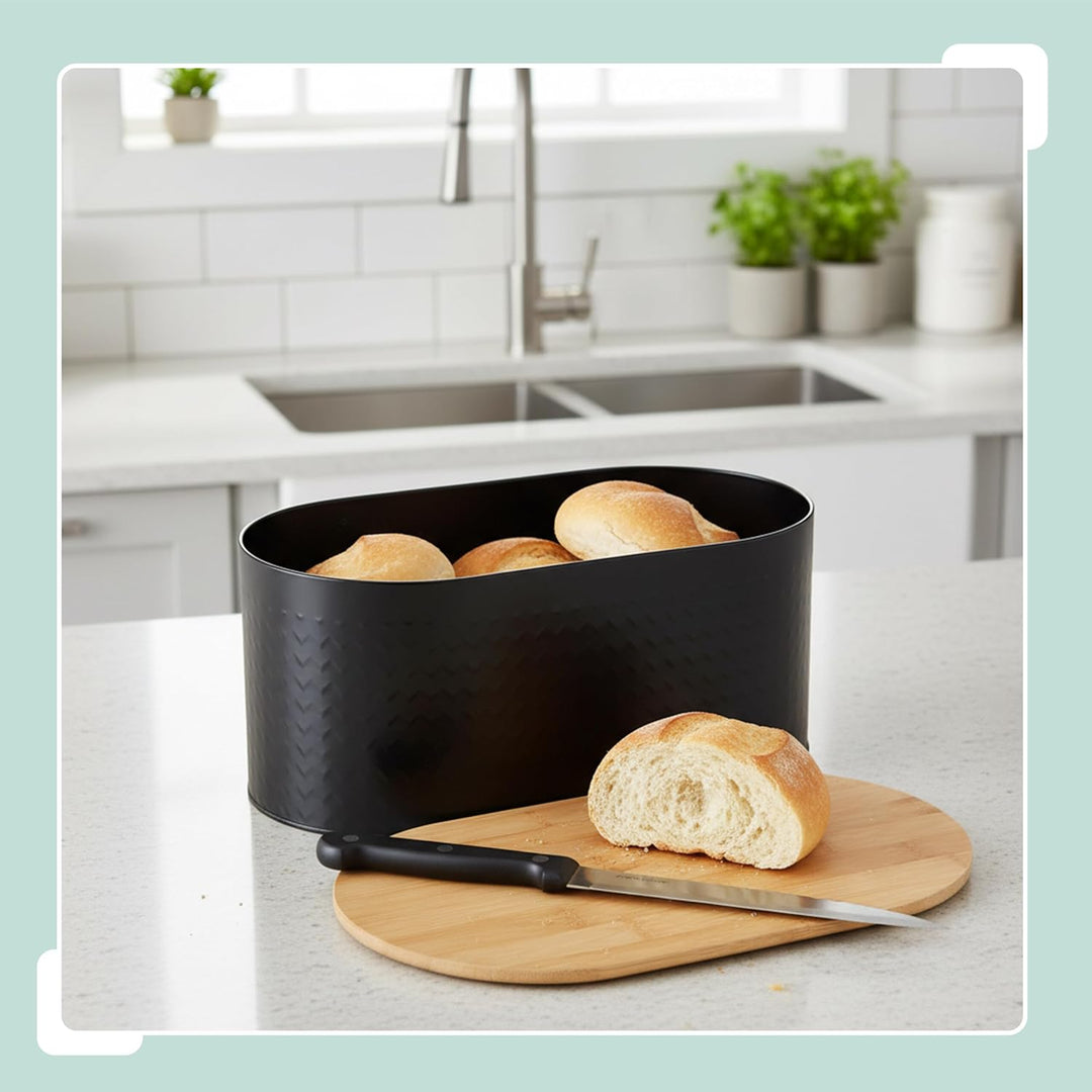 Relaxdays Brotkasten, Bambus & Stahl, Deckel als Schneidebrett, HBT: 15,5 x 34 x 18,5 cm, Brotaufbew