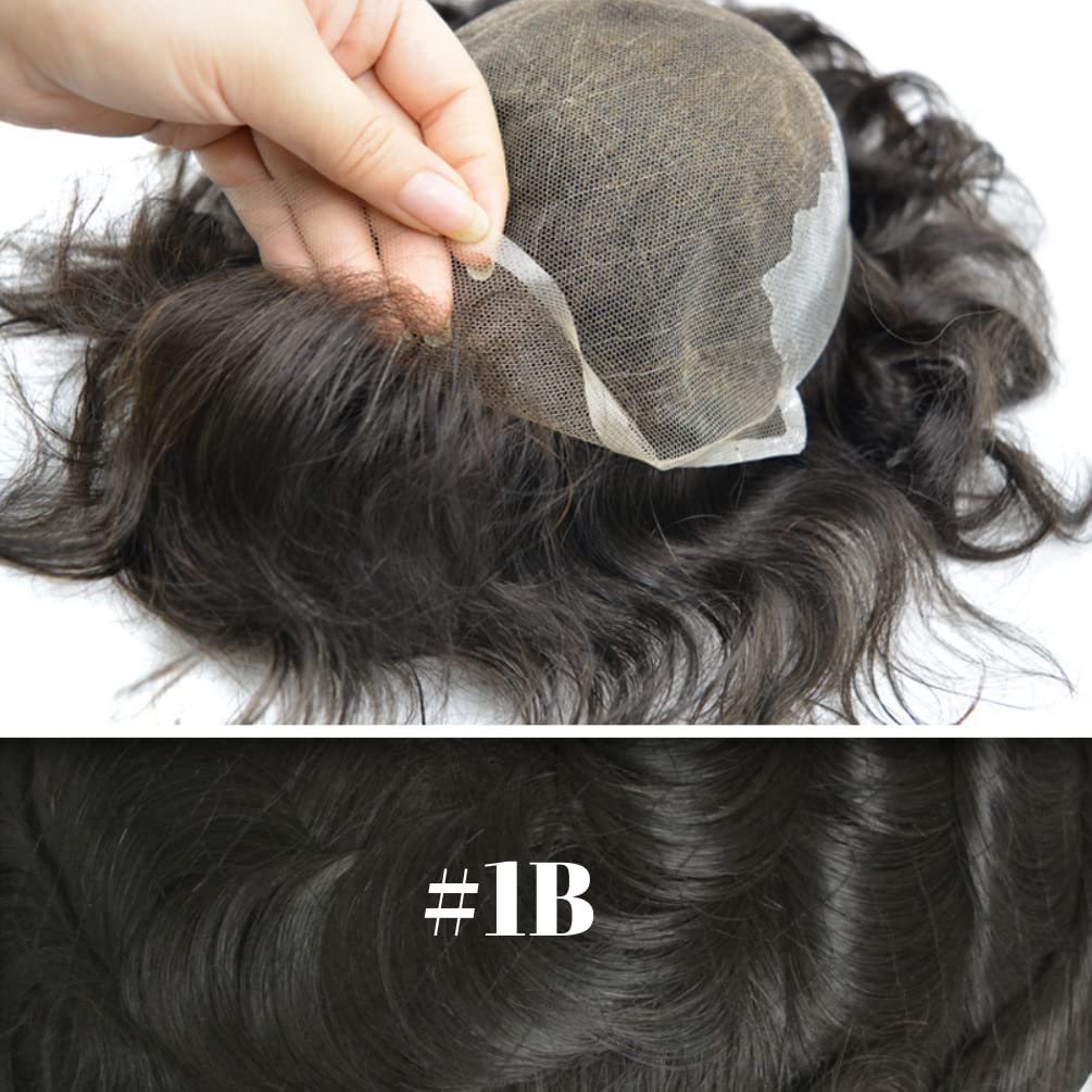 Hairnotion Echthaar französische Spitze Haut Basisgrösse 8 “X 10” Toupet für Männer Schwarz 1b # Per