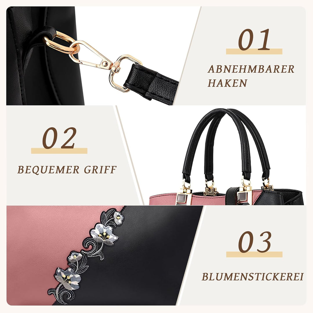 VARLIVOO Damen Handtasche Schultertasche Blumenmuster Frauen Umhängetasche Pom Pom Dekoration Shoppe