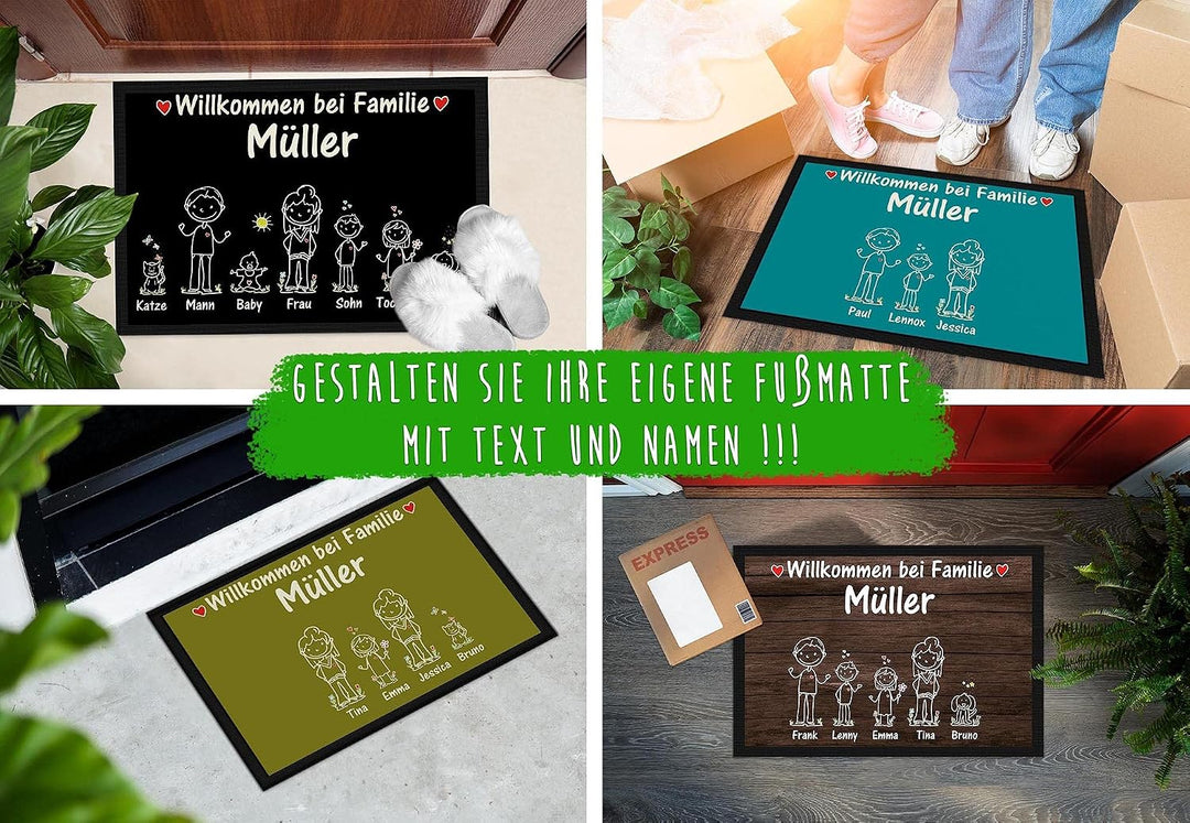 Fussmatte selbst gestalten - Familien Namen 1,2 oder 3 Kinder, Hund, Katze- Willkommen - individuell