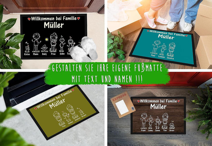 Fussmatte selbst gestalten - Familien Namen 1,2 oder 3 Kinder, Hund, Katze- Willkommen - individuell