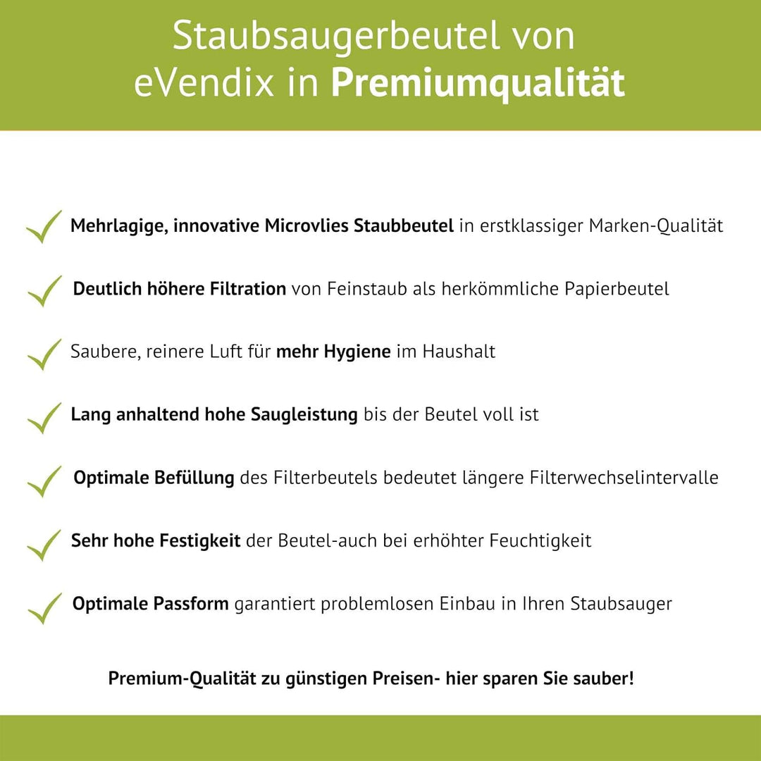 eVendix 10 Staubsaugerbeutel, Staubbeutel, Filtertüten kompatibel mit Vorwerk Tiger VT 260, VT 265,