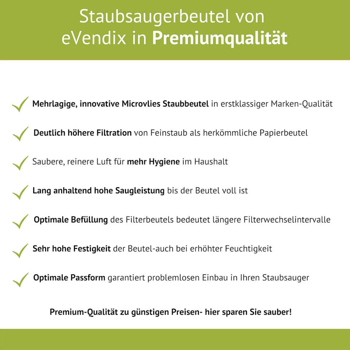 eVendix 10 Staubsaugerbeutel, Staubbeutel, Filtertüten kompatibel mit Vorwerk Tiger VT 260, VT 265,