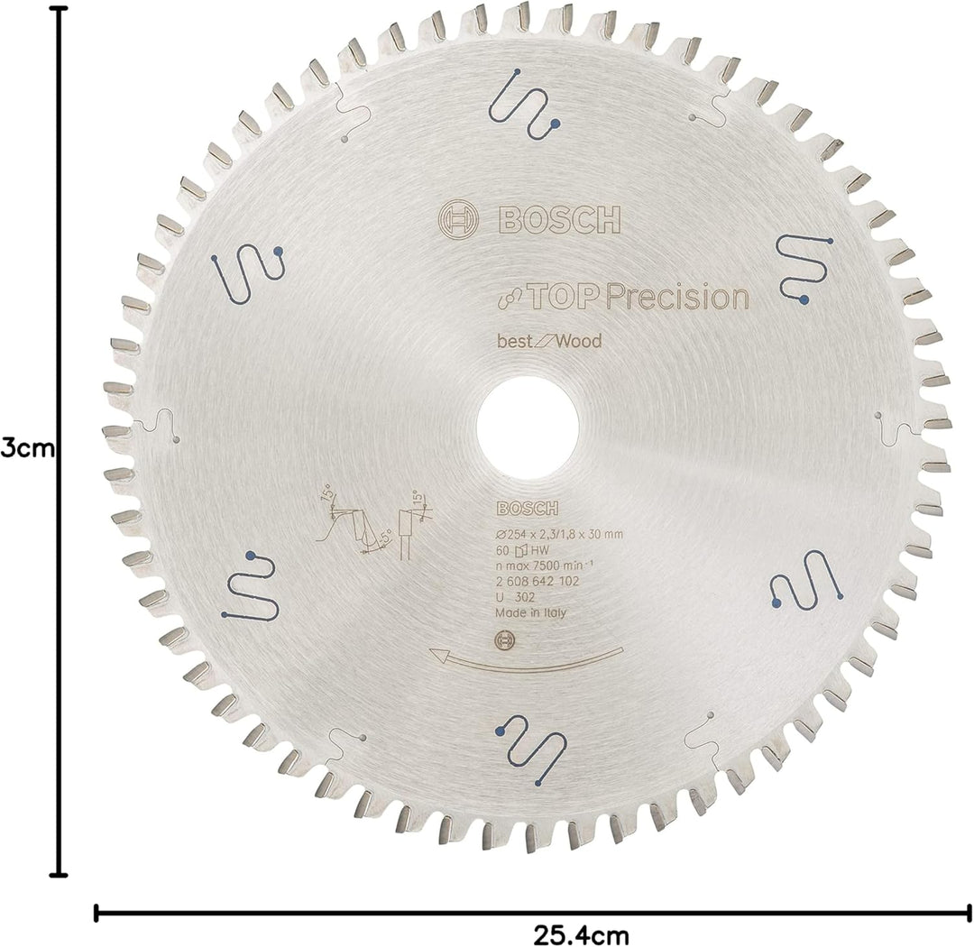 BOSCH Kreissägeblatt Top Precision Best für Wood, 254 x 30 x 2,3 mm, 60, 2608642102 254 x 30 x 2.3 m