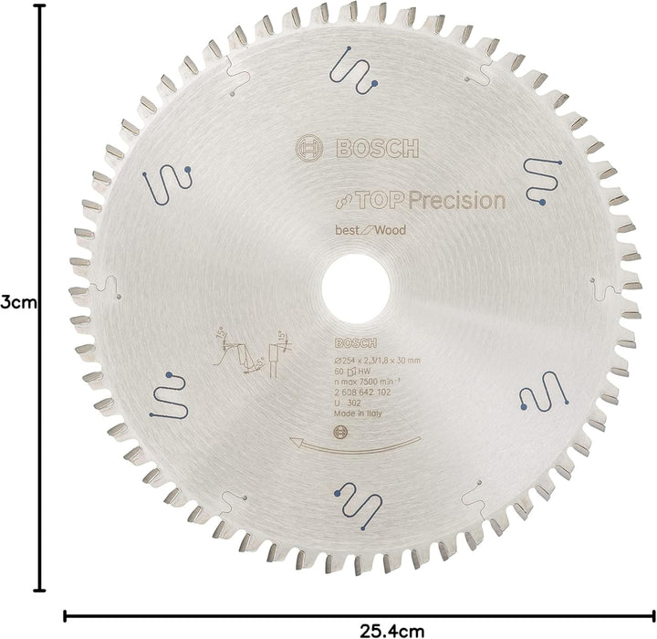 BOSCH Kreissägeblatt Top Precision Best für Wood, 254 x 30 x 2,3 mm, 60, 2608642102 254 x 30 x 2.3 m