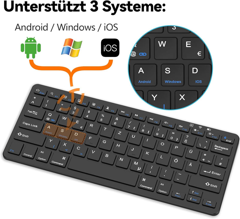 TQQ Bluetooth Tastatur, iPad Tastatur, Deutsches Layout QWERTZ, Mini Wireless Keyboard für iPad 10 G