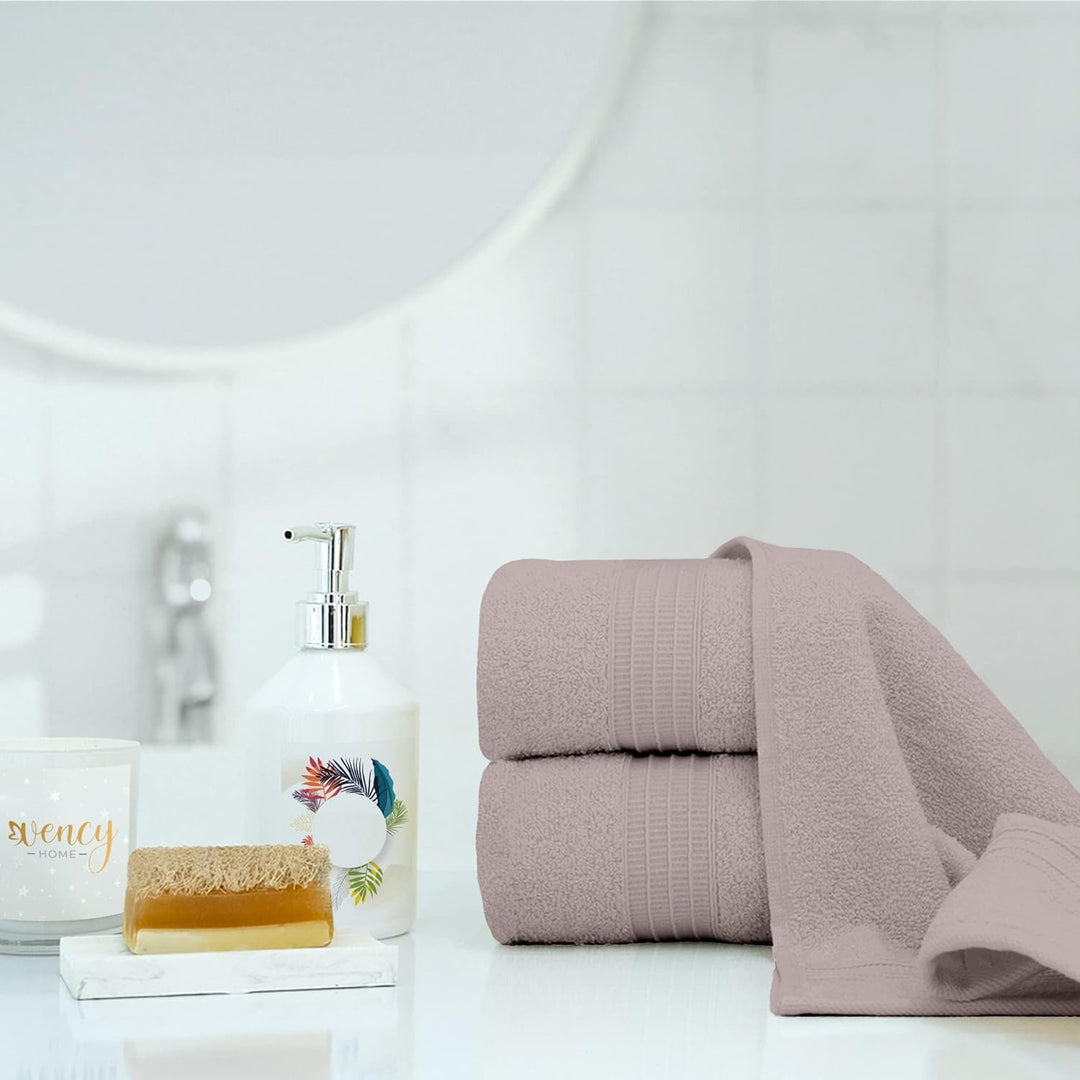 Vency Handtücher Set Beige 2 Teilig - 2X Handtücher 50x100, Handtuch mit Aufhänger Beige 2x Handtuch