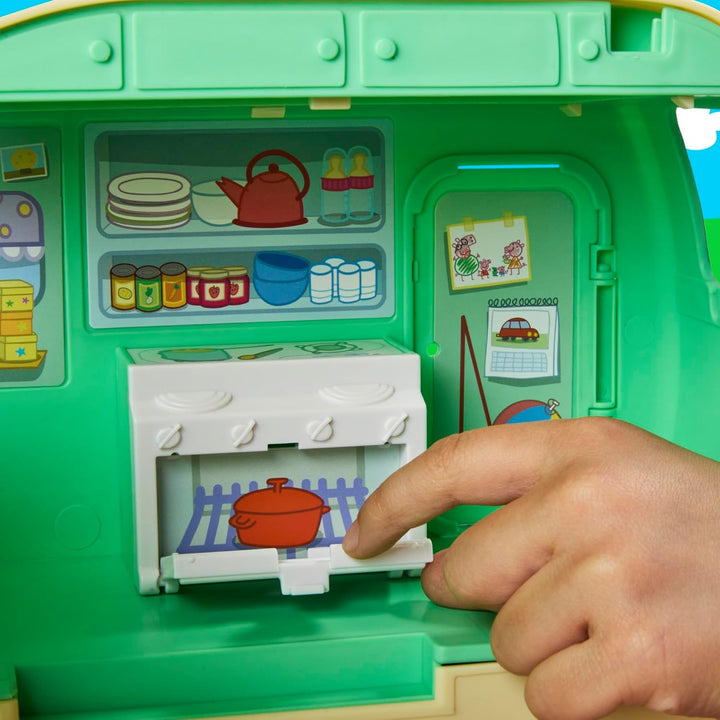 Peppa Pig Wohnwagen der DREI Wutz-Geschwister Spielset mit 3 Figuren, darunter Baby Evie, Vorschulsp