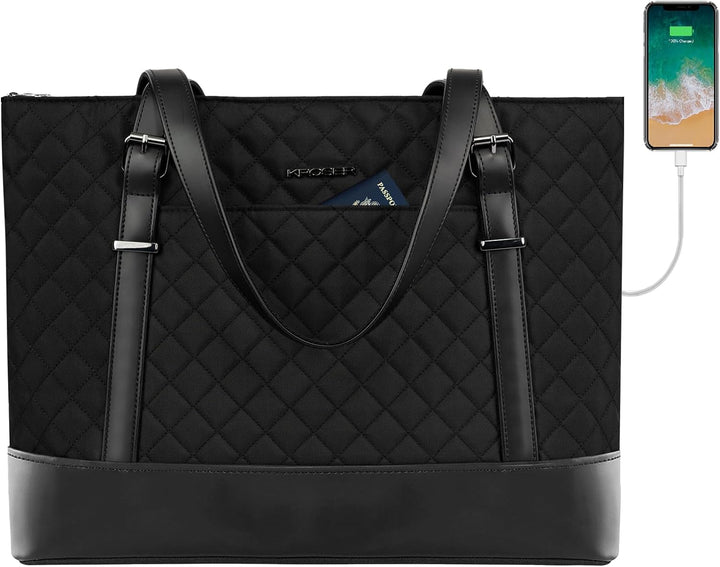 KROSER Laptop Damen Handtasche Schwarz Elegant Laptop Tasche 15,6 Zoll Grosse Leichte Tote Bag mit U
