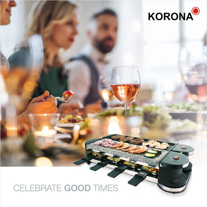 Korona 45071 Klappbares Raclette für 8 Personen | Mit 8 Pfännchen & Spateln | Naturstein- & Antihaft