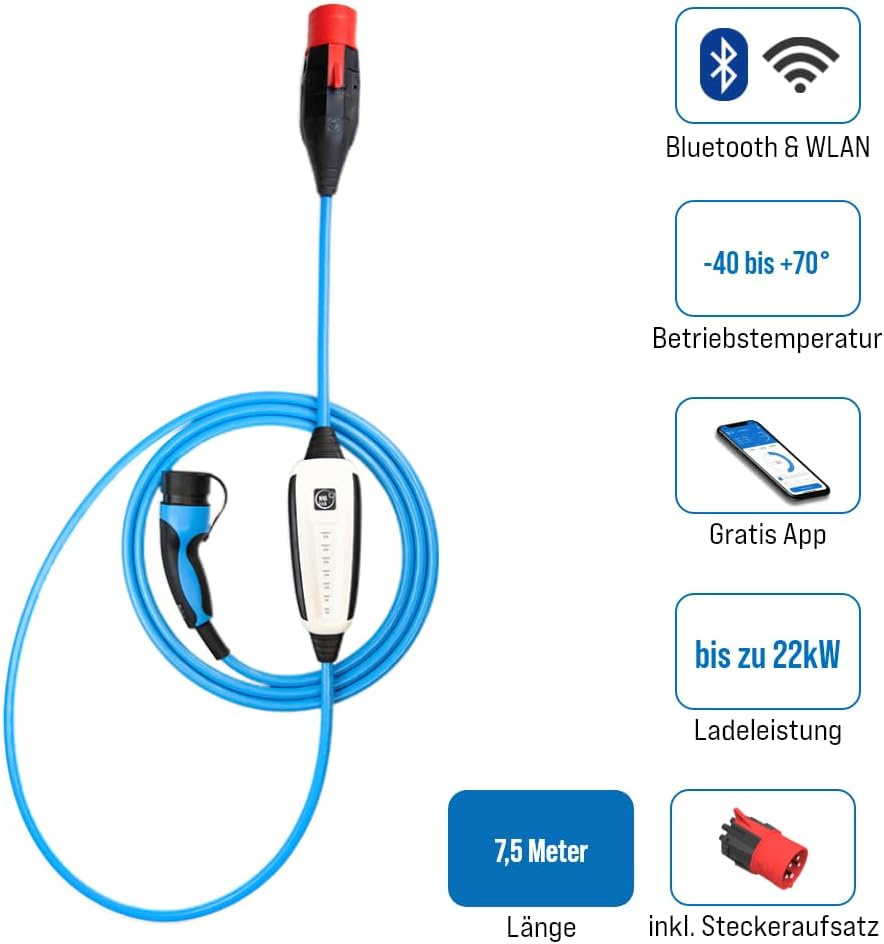 NRGkick 32A 7.5m Standard inkl. 32A Adapter | bis zu 22kW Ladeleistung | ohne Installation | Mobile