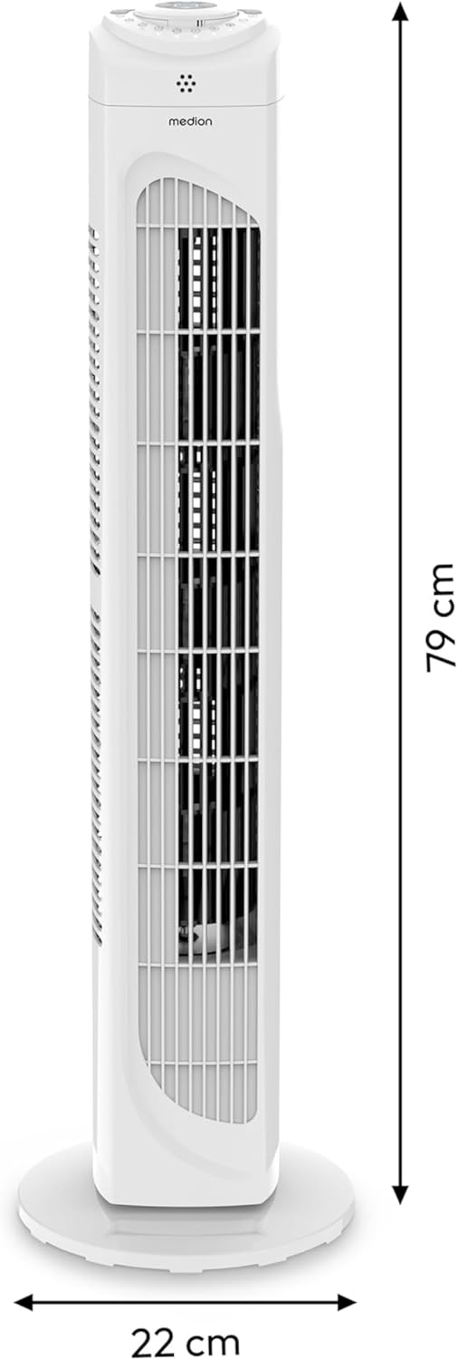 MEDION E11 TF Turmventilator mit Fernbedienung (3 Geschwindigkeitsstufen, leiser Schlafmodus, 45 Wat