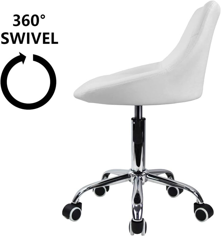 KKTONER Drehstuhl Rollhocker Arbeitshocker mit Lehne höhenverstellbar Drehhocker aus PU Leder Weiss,