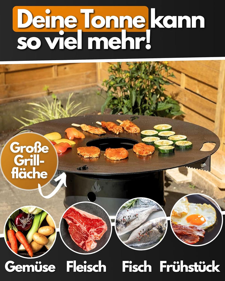 Feuerfest 123 Grillplatte rund I Ø 80cm I Feuerplatte aus Feinkorn-Stahl I Massive Plancha-Platte mi