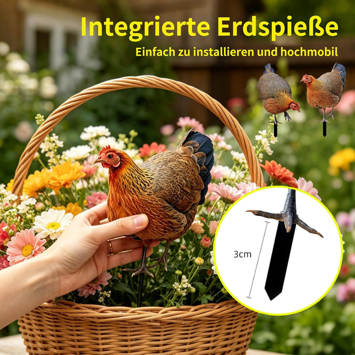 2er Set Metall Henne Gartenstecker, Gartendeko Metall Hühner Figuren für draussen, wetterfeste Handa