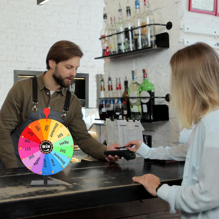 Glücksrad zum Drehen, 30cm Glücksrad zum Selbstgestalten mit 14 Slots, Spinning Prize Wheel mit Radi