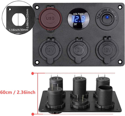 Thlevel 6 in 1 Multifunktionspanel 12V Steckdose Dual USB Ladegerät Blau LED Voltmeter Kippschalter