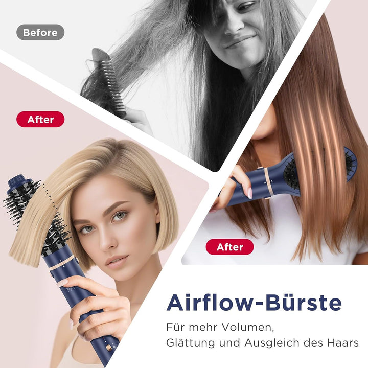5-in-1 Airstyler &amp; Lockenstab, PARWIN PRO BEAUTY Ionen Föhn Stylingbürsten, 5 Aufsätze Rundbürstenfö
